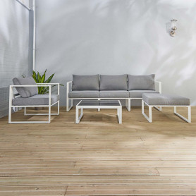 Salon bas de jardin en aluminium blanc Lima - 4 places