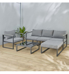 Salon bas de jardin en aluminium gris Lima - 4 places