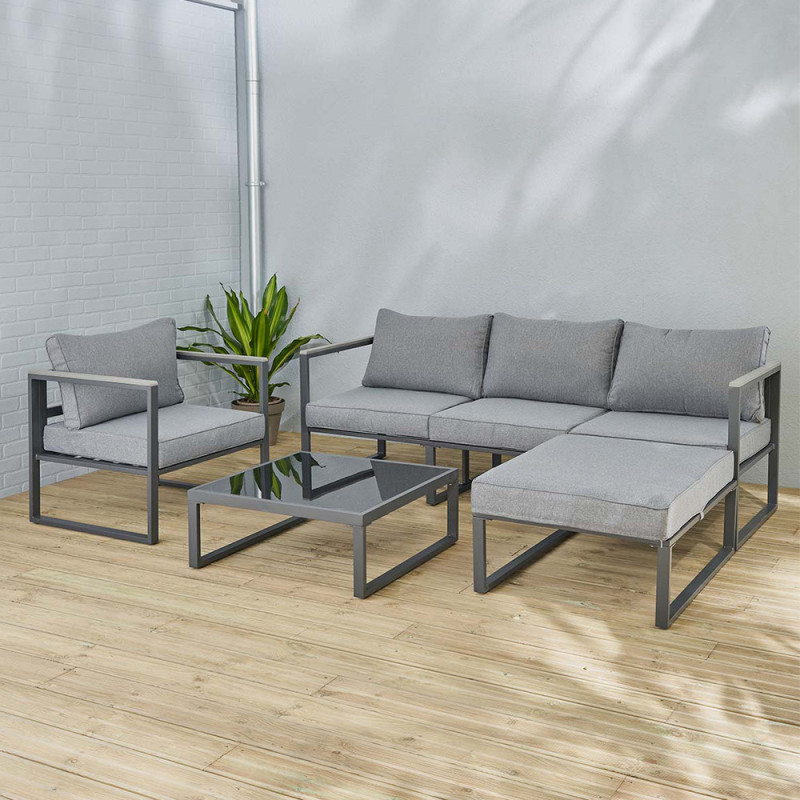 Salon bas de jardin en aluminium gris Lima - 4 places