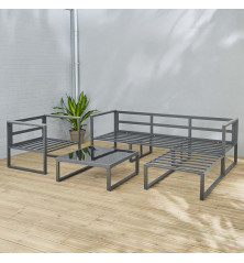 Salon bas de jardin en aluminium gris Lima - 4 places