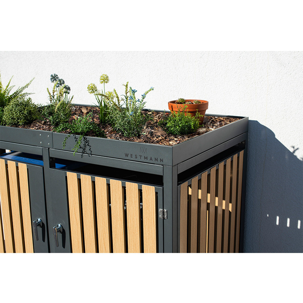 Cache poubelle Anthracite avec toit jardinière- 134x84x125 cm