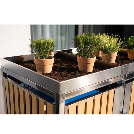 Cache poubelle design - jardinière - 134cm - Argent/Bois