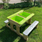 Table de jeu d'eau et de sable - avec banc - Naturel/Vert Table de jeu d'eau et de sable - avec banc - Naturel/Vert