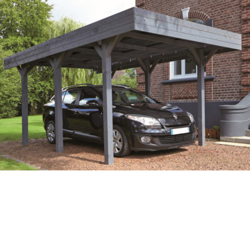 Carport bois GRIS anthracite avec toit PVC - LOUISON Carport bois GRIS anthracite avec toit PVC - LOUISON