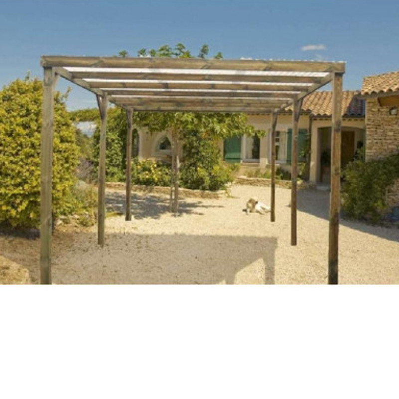 Carport en bois traité CAR3051A, pergola terrasse toit PVC 5mx3