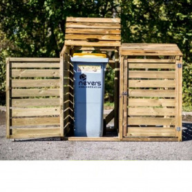 Cache poubelle double en bois traité, Abri poubelle cp15090 