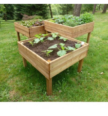 Carrés potagers TPO01 de 100 x 100cm en groupe de 3 . Ces jardinères bois sont livrées avec 1 géotextile
