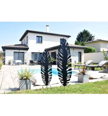 Décoration Métal à Planter "Feuille" - Anthracite - Taille Au Choix