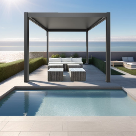 Pergola bioclimatique ALUMINIUM à motorisation solaire - gris anthracite - 11,90 m²