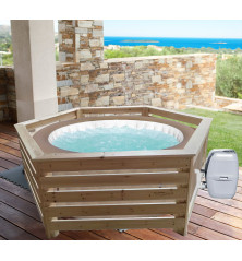 Habillage bois hexagonal pour spas et piscines gonflables - Dimensions au choix