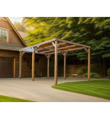 Pergola en bois - couverture plaques ondulées PVC - 15,10 m2