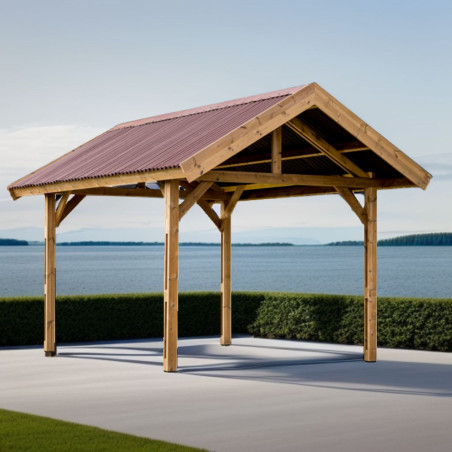 Carport en bois - Toit double pente - Couverture plaques ondulées - 10,80 m2