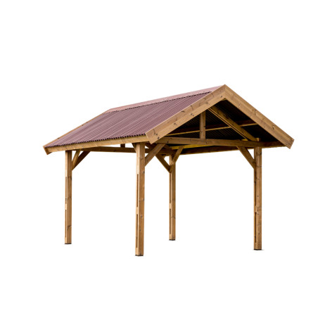 Carport en bois - Toit double pente - Couverture plaques ondulées - 10,80 m2
