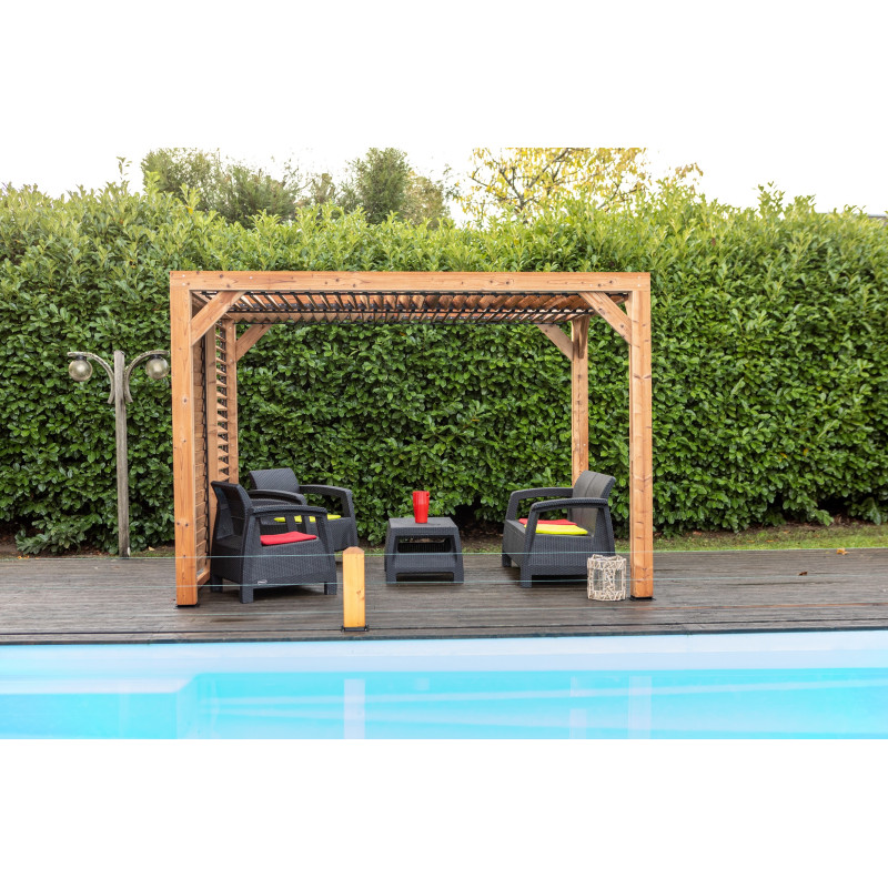 Pergola Thermauvant - bois à ventelles - 7,32m² Pergola Thermauvant - bois à ventelles - 7,32m²
