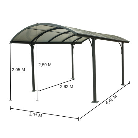 Carport Alu- Toit 1/2 rond - 14,62 m ² - Gris anthracite