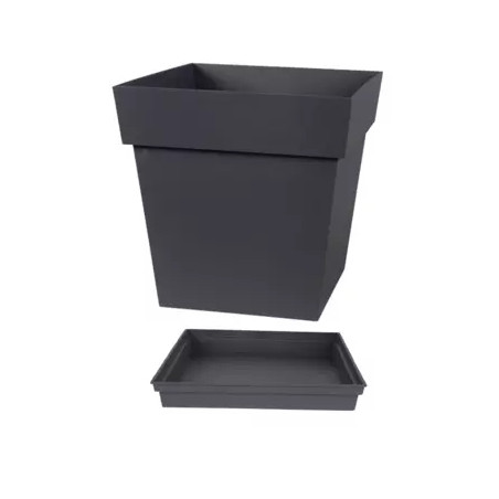 Pot Toscane - carré - avec soucoupe - 32 cm - anthracite