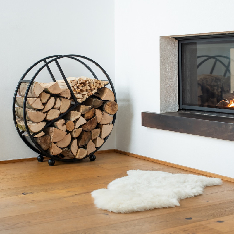 Etagère à bois de cheminée - Ronde - Acier noir Etagère à bois de cheminée - Ronde - Acier noir