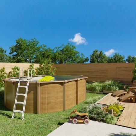 Piscine Osmose ronde - acier aspect bois - 19 m³