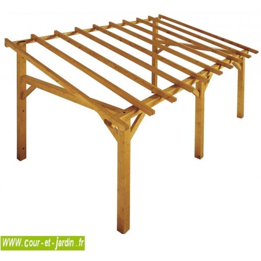 Structure d'Auvent SHERWOOD 5mx3. Ce carport adossé ou auvent de terrasse est une charpente bois en kit de Jardipolys
