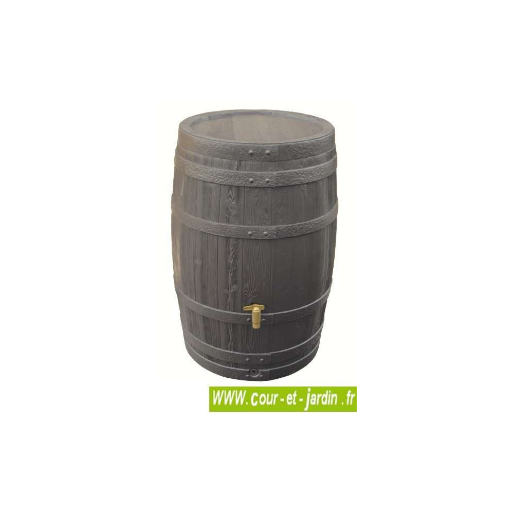 Tonneau Vino 250 L Brun avec robinet PE imitation laiton et collecteur  filtrant Eco gris.