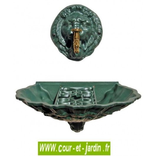 Fontaine murale "Coquille au Lion" avec robinet Colvert, coloris vert anglais