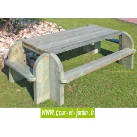 Table de jardin avec banc : Elite - Cette table de pique nique bois ou table picnic bois, est traitée autoclave cl.4