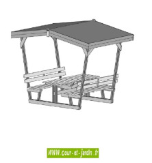 Tonnelle bois Bavaria. Table bois avec banc intégré.  Table pique nique, dite aussi "table picnic bois"